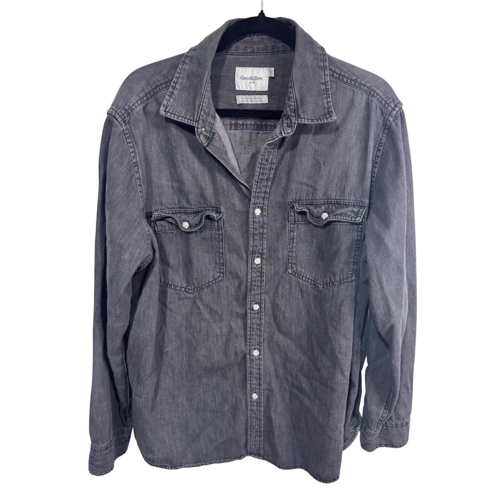 Goodfellow & Co Chambray Black Button Front Shirt Flap Pockets‎ Casual Men's XL